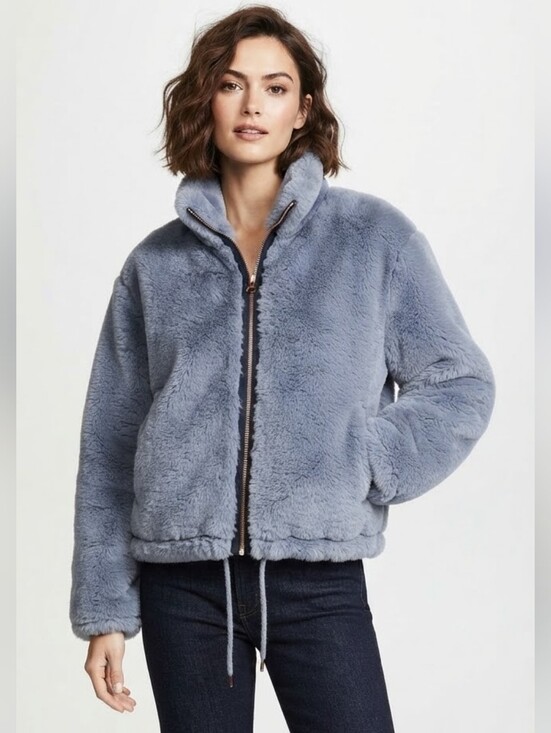 elevenses Jackets & Blazers - Anthropologie Elevenses Blue Gray Faux Fur Zip Up Teddy Jacket Plush Medium